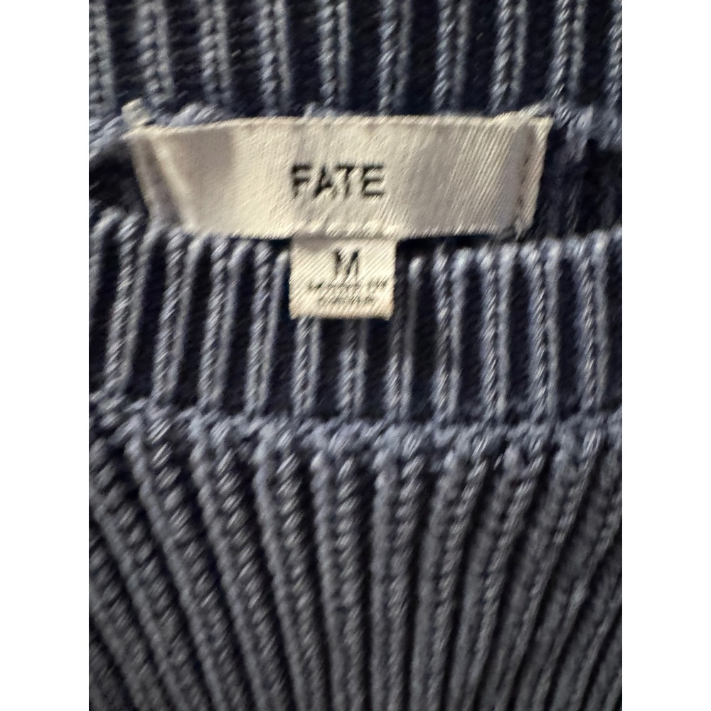 Fate Womens Blue Mixed Media Eyelet Paisley Balloon Sleeve Ribbed Sweater Size M - Picture 3 of 6